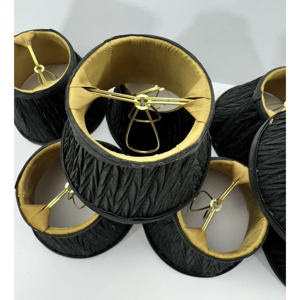 Pleated Mini Lamp/Chandelier Shades, Inkle Black/Gold Fabric 6 Pcs Left!